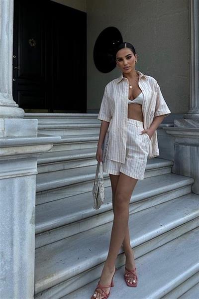 Eirene Çizgili Şort Takım 9822-0025