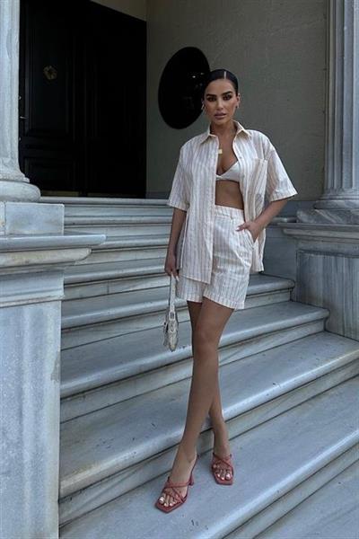 Eirene Çizgili Şort Takım 9822-0025