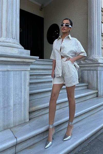 Eirene Çizgili Şort Takım 9822-0025