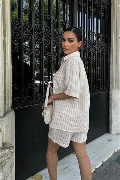 Eirene Çizgili Şort Takım 9822-0025