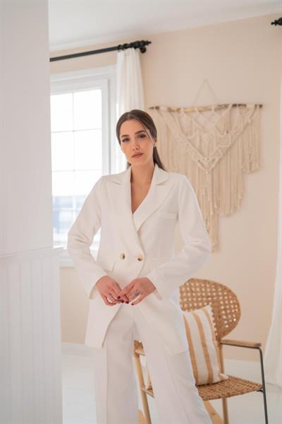 Ekru Atlas Ceket Ve Pantolon Takım