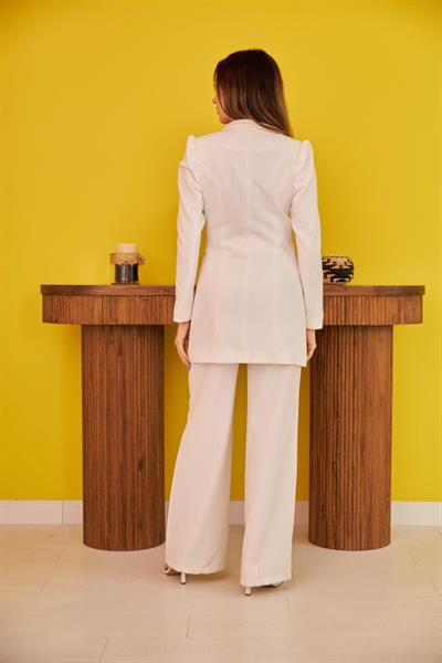 Ekru Blazer Düğmeli Ceket