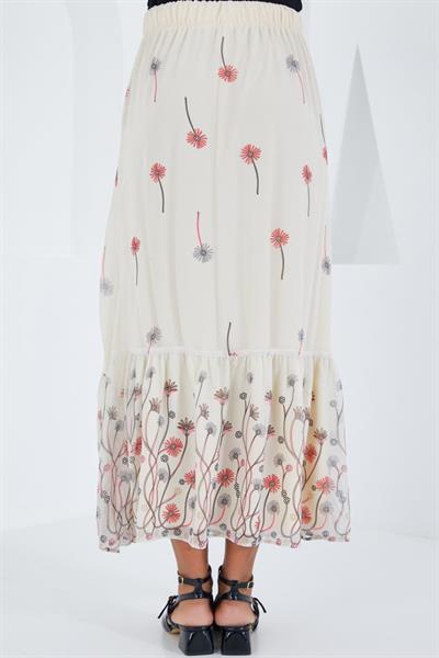 Ekru Desenli Şifon Etek 8010