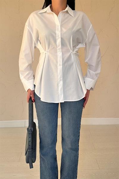 Ekru Düğme Detaylı Gömlek