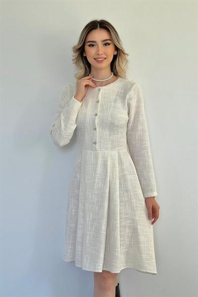 Ekru Kısa Klasik Elbise