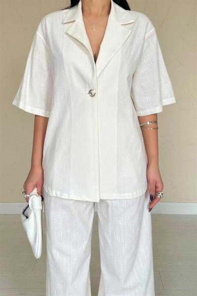 Ekru Önü Tek Düğmeli Ceket Pantolon Takım