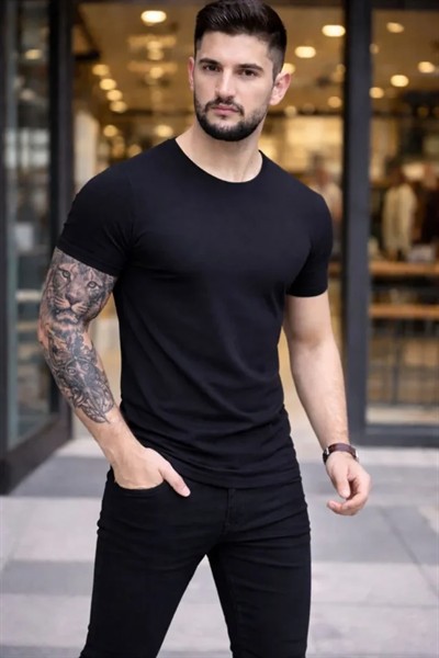 Erkek 3lü Bisiklet Yaka Tişört – Kısa Kollu Yazlık Slim Fit Body - Siyah, Kırmızı, Açık Mavi