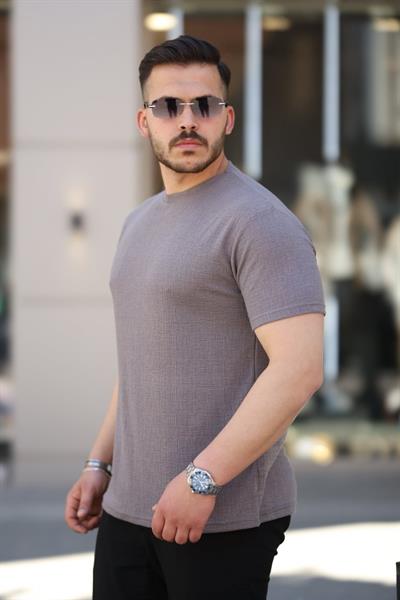 Erkek Ağaç Kabuğu Desenli Kısa Kollu T-shirt