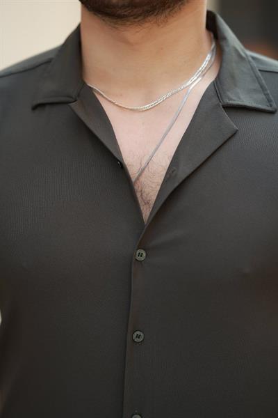 Erkek Apaj Yaka Kısa Kollu Gömlek