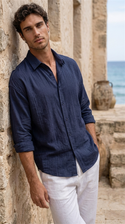 Erkek Armürlü Yarım Oversize Müslin Gömlek