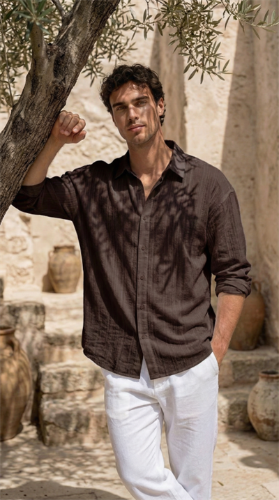 Erkek Armürlü Yarım Oversize Müslin Gömlek