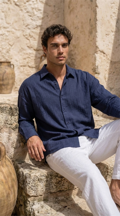 Erkek Armürlü Yarım Oversize Müslin Gömlek