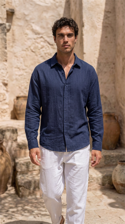 Erkek Armürlü Yarım Oversize Müslin Gömlek