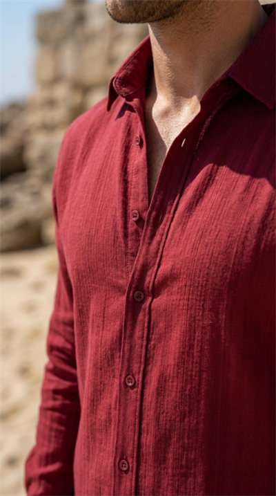 Erkek Armürlü Yarım Oversize Müslin Gömlek