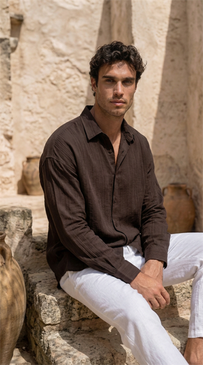 Erkek Armürlü Yarım Oversize Müslin Gömlek