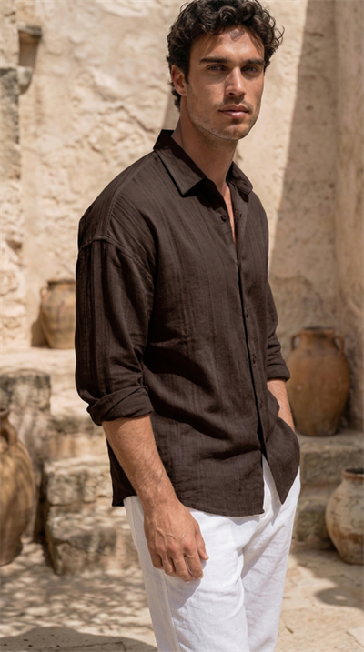 Erkek Armürlü Yarım Oversize Müslin Gömlek