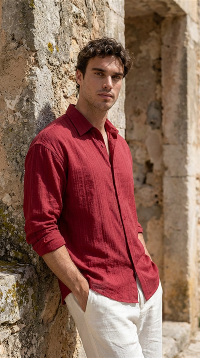 Erkek Armürlü Yarım Oversize Müslin Gömlek