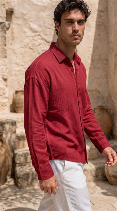 Erkek Armürlü Yarım Oversize Müslin Gömlek