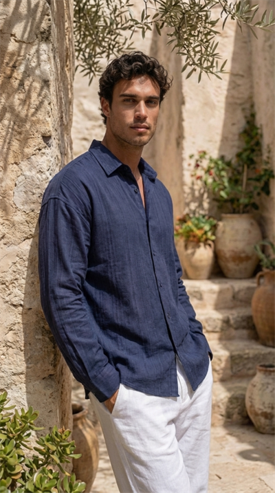 Erkek Armürlü Yarım Oversize Müslin Gömlek