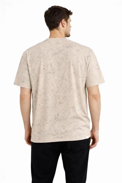 Erkek Asit Yıkama Bisiklet Yaka Kısa Kollu Oversize T-Shirt Tişört - Bej