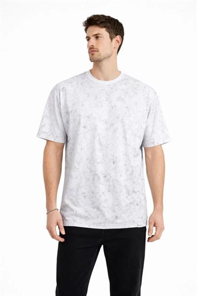 Erkek Asit Yıkama Bisiklet Yaka Kısa Kollu Oversize T-Shirt Tişört - Beyaz
