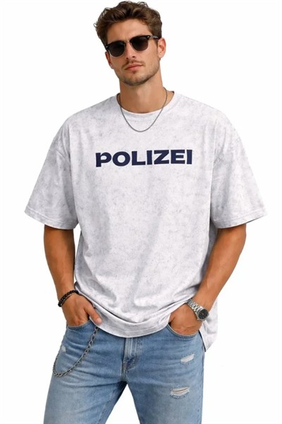 Erkek Asit Yıkamalı Oversize Tişört ön Ve Arkası Baskılı %100 Pamuk Street Style T-Shirt - Beyaz