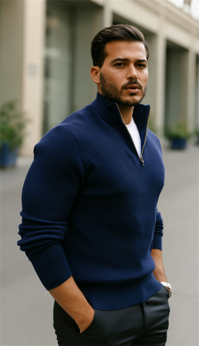 Erkek Balıkçı Zip Yaka Uzun Kollu Triko