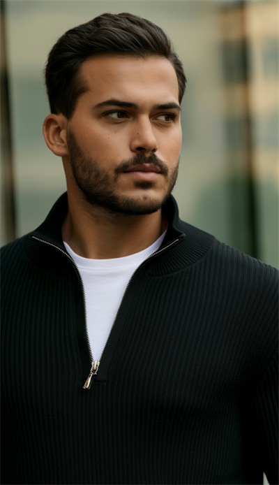 Erkek Balıkçı Zip Yaka Uzun Kollu Triko