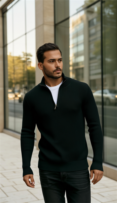 Erkek Balıkçı Zip Yaka Uzun Kollu Triko