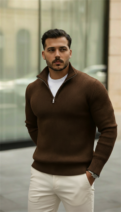 Erkek Balıkçı Zip Yaka Uzun Kollu Triko