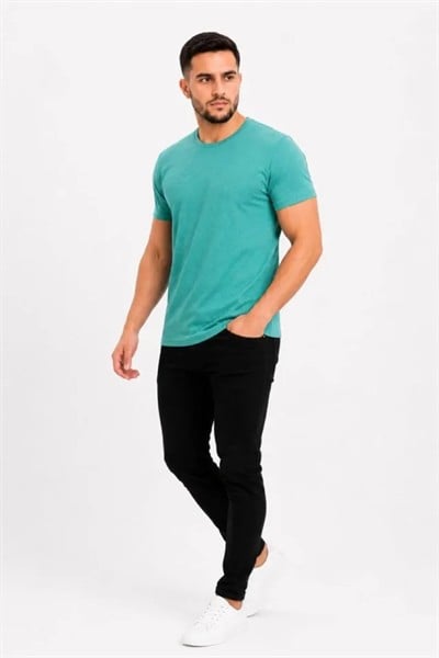 Erkek Basic Tişört Bisiklet Yaka Kısa Kol Günlük Yazlık Slim Fit T-Shirt - Su Yeşili