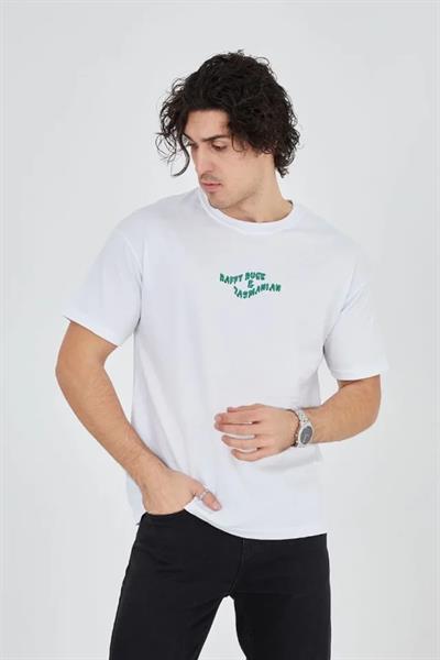 Erkek Baskılı 24/1 Penye T-Shirt - Beyaz