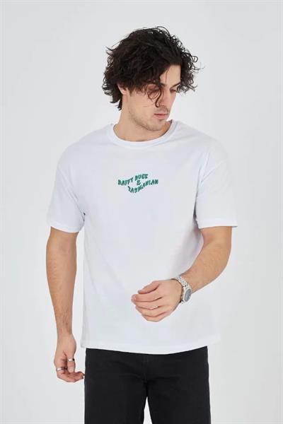 Erkek Baskılı 24/1 Penye T-Shirt - Beyaz