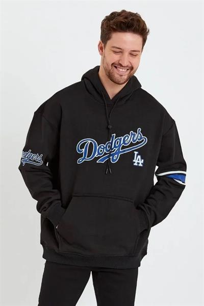 Erkek Baskılı Kapşonlu Üç Iplik Oversize Sweatshirt - Siyah