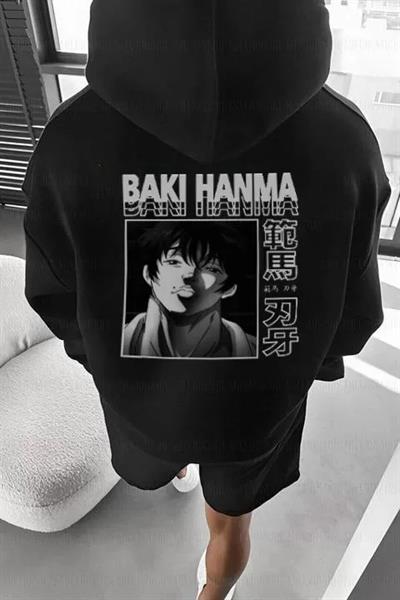Erkek Baskılı Kapüşonlu Ve Kordon İpli Sweat - Siyah