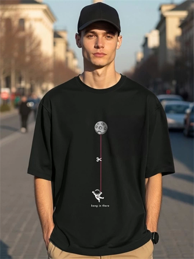 Erkek Baskılı Oversize T-shirt - Siyah
