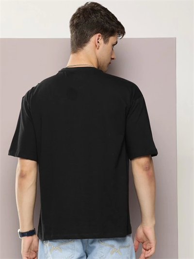Erkek Baskılı Oversize T-shirt - Siyah