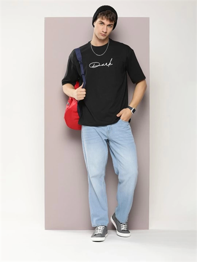 Erkek Baskılı Oversize T-shirt - Siyah