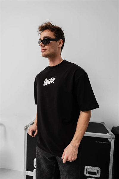 Erkek Baskılı Oversize T-shirt - Siyah