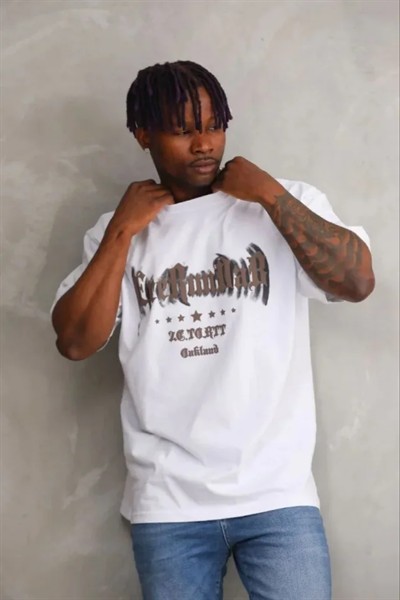 Erkek Baskılı T-Shirt Kısa Kol Bisiklet Yaka Regular Fit Rahat Kalıp Günlük Tişört - Beyaz