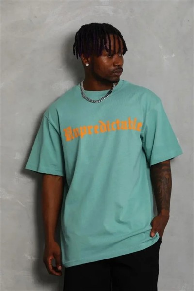 Erkek Baskılı T-Shirt Kısa Kol Bisiklet Yaka Regular Fit Rahat Kalıp Günlük Tişört - Mint Yeşili