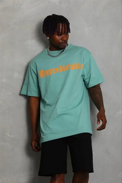 Erkek Baskılı T-Shirt Kısa Kol Bisiklet Yaka Regular Fit Rahat Kalıp Günlük Tişört - Mint Yeşili