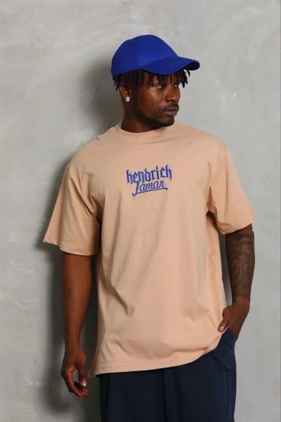 Erkek Baskılı T-Shirt Kısa Kol Bisiklet Yaka Regular Fit Rahat Kalıp Günlük Tişört - Bej