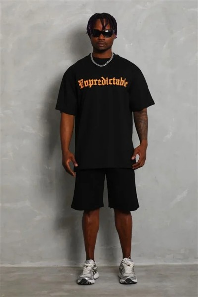 Erkek Baskılı T-Shirt Kısa Kol Bisiklet Yaka Regular Fit Rahat Kalıp Günlük Tişört - Siyah