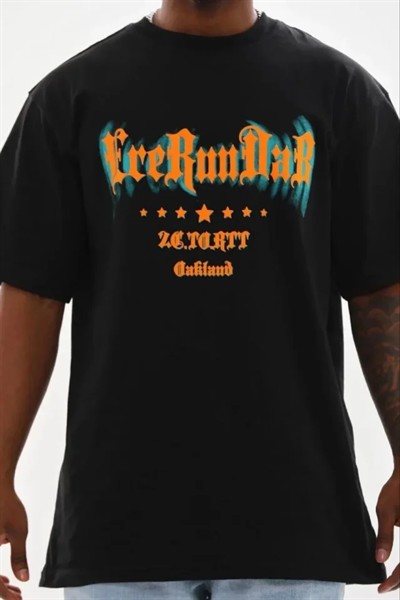 Erkek Baskılı T-Shirt Kısa Kol Bisiklet Yaka Regular Fit Rahat Kalıp Günlük Tişört - Siyah