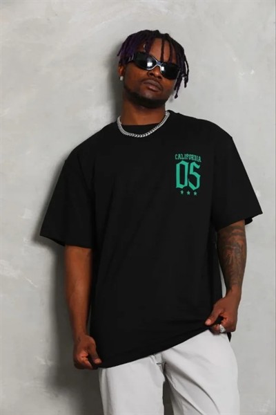 Erkek Baskılı T-Shirt Kısa Kol Bisiklet Yaka Regular Fit Rahat Kalıp Günlük Tişört - Siyah