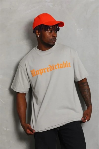 Erkek Baskılı T-Shirt Kısa Kol Bisiklet Yaka Regular Fit Rahat Kalıp Günlük Tişört - Gri