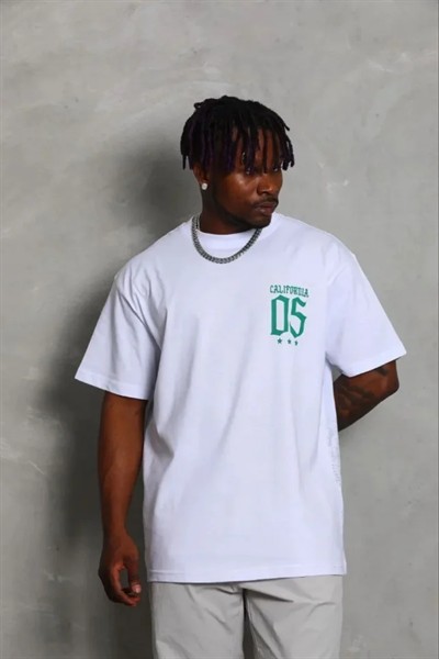 Erkek Baskılı T-Shirt Kısa Kol Bisiklet Yaka Regular Fit Rahat Kalıp Günlük Tişört - Beyaz