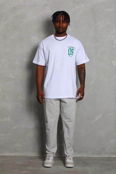 Erkek Baskılı T-Shirt Kısa Kol Bisiklet Yaka Regular Fit Rahat Kalıp Günlük Tişört - Beyaz