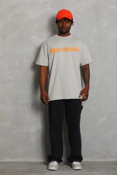 Erkek Baskılı T-Shirt Kısa Kol Bisiklet Yaka Regular Fit Rahat Kalıp Günlük Tişört - Gri